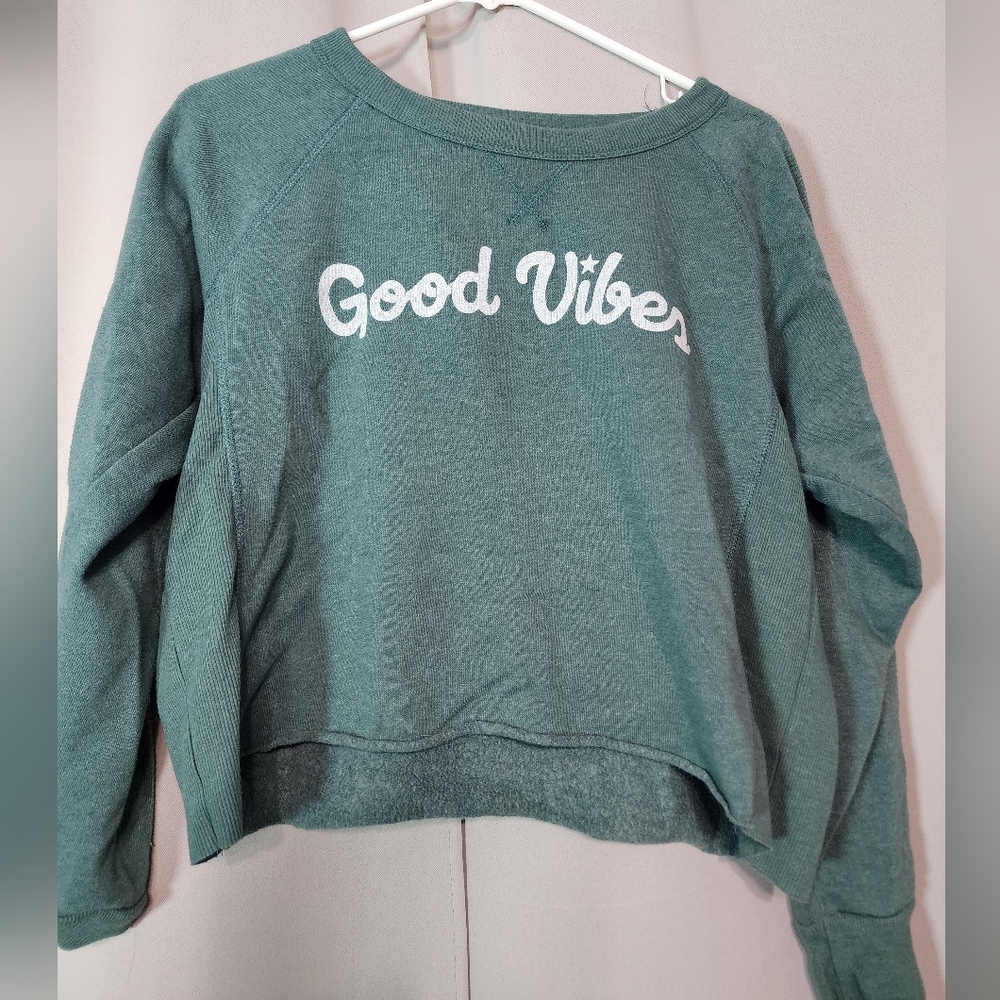Green 'Good Vibes' Crop Sweatshirt - Picture 4 of 4